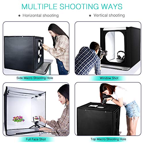 Photo Box FOSITAN 24 x24 x24 Portable Photo Studio Professional Light Box 126 LED Brightness Dimmable Shooting Tent with 6 PVC Backdrops for Product Advertising Like Jewellery Food Bags Shoes Shopping...
