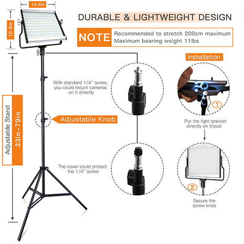 2 Packs U-Bracket LCD Display Metal Shell Video Lighting Kit for Studio Photography Shooting FOSITAN LED Video Light with 2M Stand Bi-Color 3960 Lux 200 SMD CRI 96 
