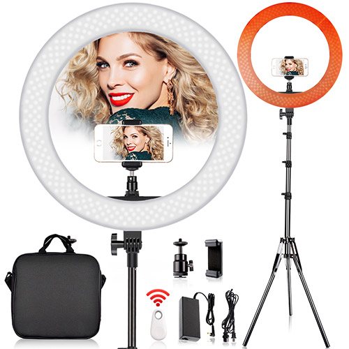 19 inch LED Ring Light with 2M Stand for Phone and Camera, FOSITAN 18 inches/48.5cm Outer 55W 5500K/3200K Dimmable w/Filters Carrying Bag for YouTube Vlog Makeup Studio Video Shooting