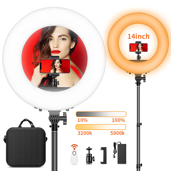LED Ring Light with 2M Stand, FOSITAN 13.6 inch Outer/8.6 inch Inner 45W 5500K/3200K Dimmable LED Circle Lighting Kit with Bag for Camera Photo YouTube Vlog Makeup Video Shooting Salon Portrait Selfie
